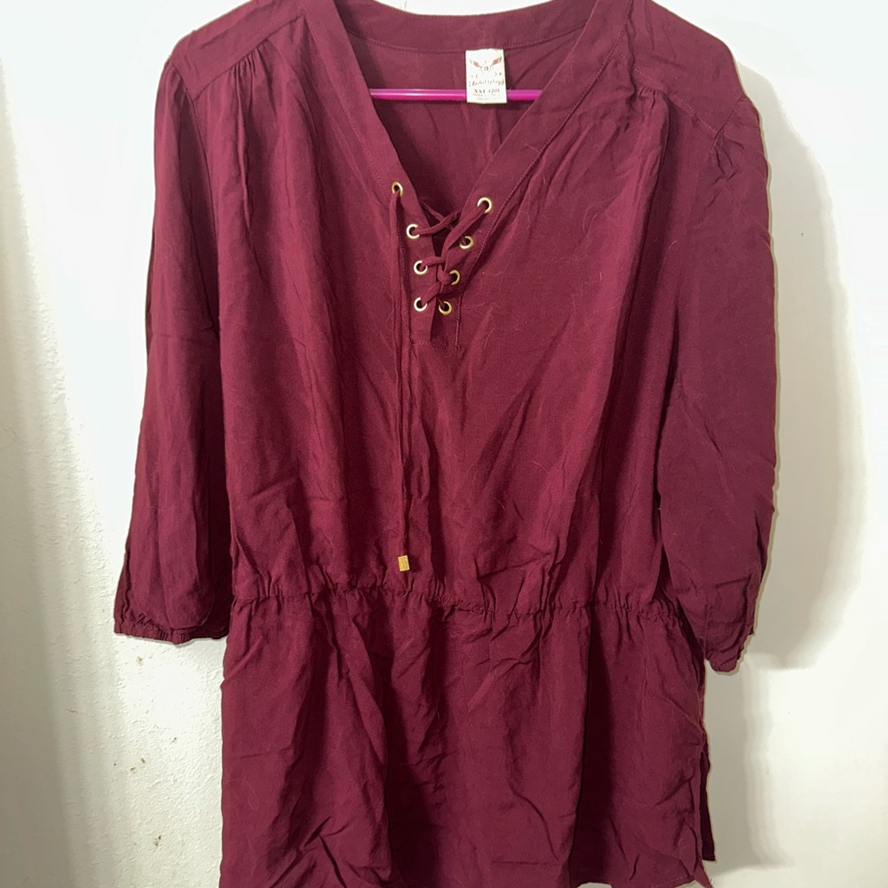 Vince Camuto Red Tunic with Lace-Up Neckline and 3/4 Sleeves